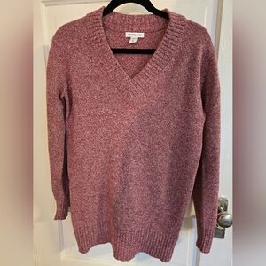 Athleta Vital V Neck Wool Cashmere Blend Tunic Sweater - Heathered Red